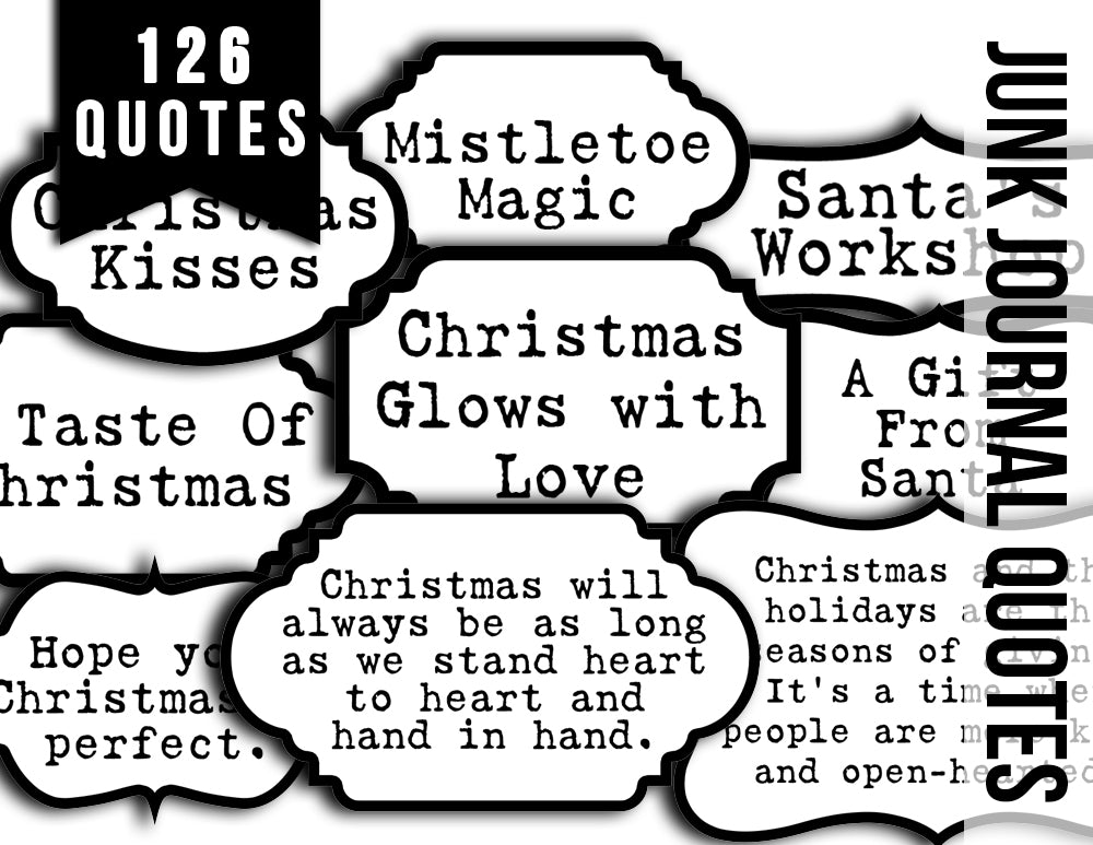 Christmas Quotes, Fussy Cut Words -6pg Digital Download- Christmas sayings, Journaling quotes, Santa Quotes, Scrapbook titles, Ink Saver