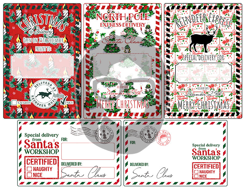 Santa Naughty List, Retro Christmas -8pg Digital Download- Junk Journal Cards, Printable Notecards, Old Fashioned Christmas, Ephemera Pack