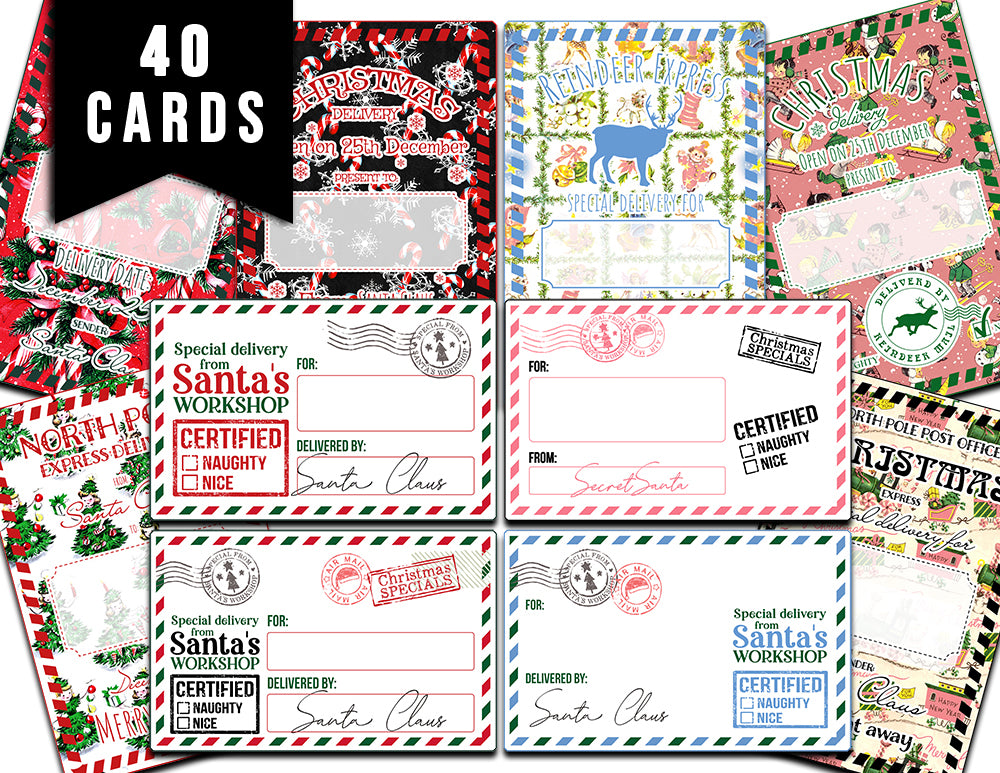 Santa Naughty List, Retro Christmas -8pg Digital Download- Junk Journal Cards, Printable Notecards, Old Fashioned Christmas, Ephemera Pack