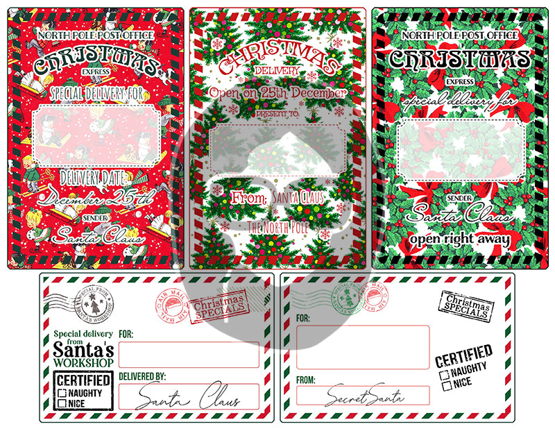 Santa Naughty List, Retro Christmas -8pg Digital Download- Junk Journal Cards, Printable Notecards, Old Fashioned Christmas, Ephemera Pack