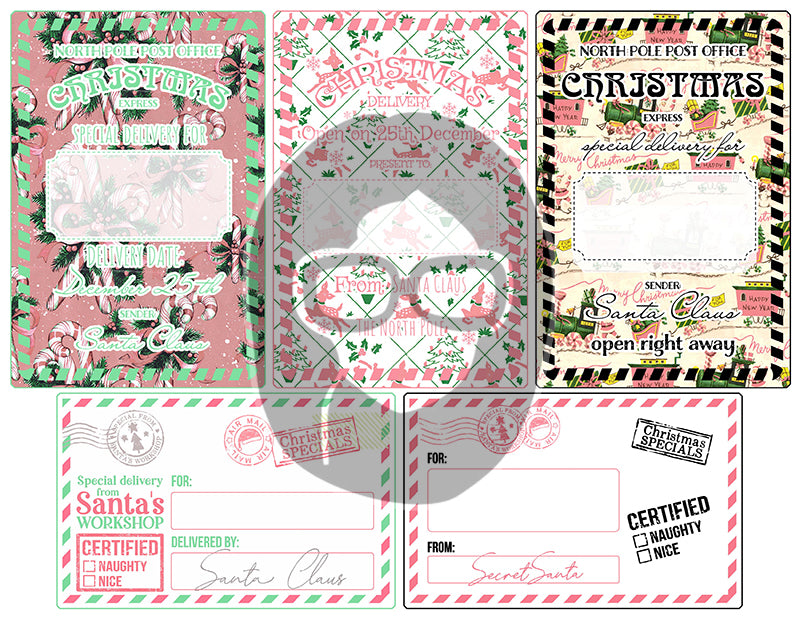 Santa Naughty List, Retro Christmas -8pg Digital Download- Junk Journal Cards, Printable Notecards, Old Fashioned Christmas, Ephemera Pack