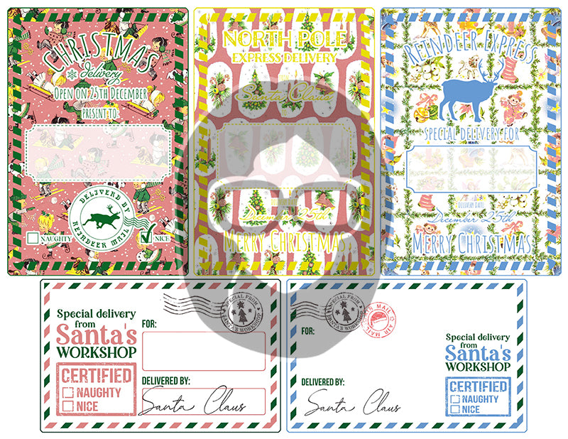 Santa Naughty List, Retro Christmas -8pg Digital Download- Junk Journal Cards, Printable Notecards, Old Fashioned Christmas, Ephemera Pack