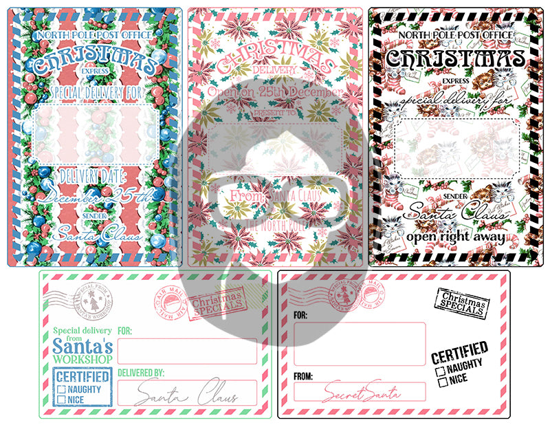 Santa Naughty List, Retro Christmas -8pg Digital Download- Junk Journal Cards, Printable Notecards, Old Fashioned Christmas, Ephemera Pack