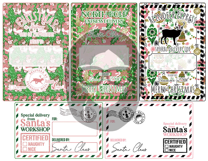 Santa Naughty List, Retro Christmas -8pg Digital Download- Junk Journal Cards, Printable Notecards, Old Fashioned Christmas, Ephemera Pack