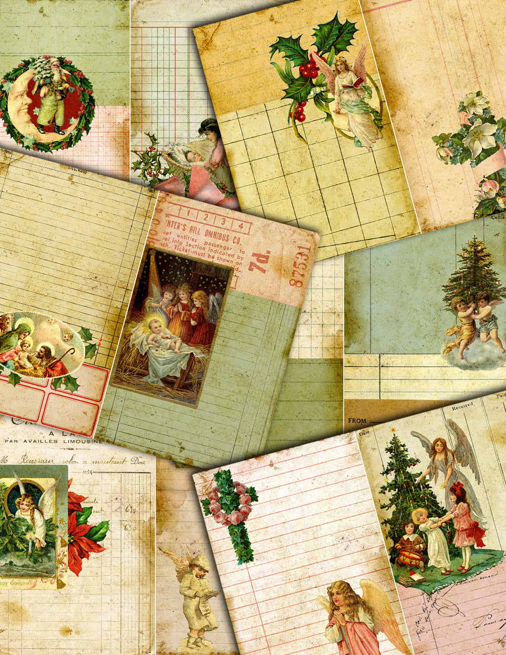 Art Journal Kit - Holy Night Add On for Christmas List - 8 Journaling Pages - digital paper pack, lined journal pages, grungy pages digital