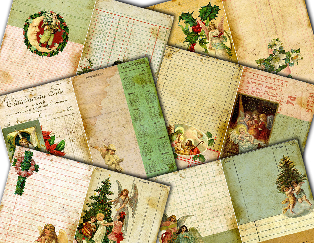 Art Journal Kit - Holy Night Add On for Christmas List - 8 Journaling Pages - digital paper pack, lined journal pages, grungy pages digital