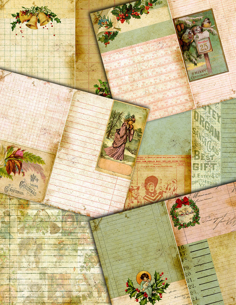 Christmas Junk Journal Kit - Christmas List -32Pg Instant Download - vintage junk journal, Christmas Journal pages, diy journal, ephemera
