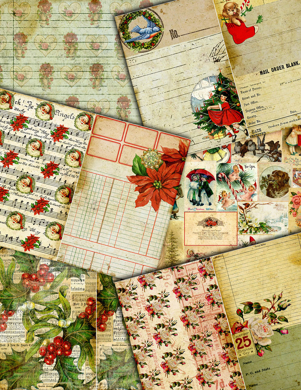 Travelers Notebook - Christmas List Journal Pages - 30 Printable Midori Insert Pages- travellers notebook, fauxdori insert, junk journal kit