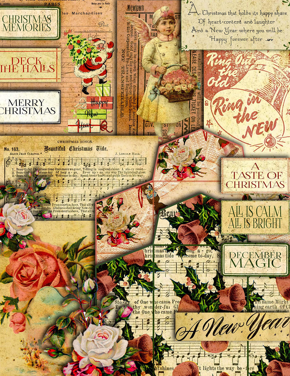 Travelers Notebook - Christmas List Journal Pages - 30 Printable Midori Insert Pages- travellers notebook, fauxdori insert, junk journal kit