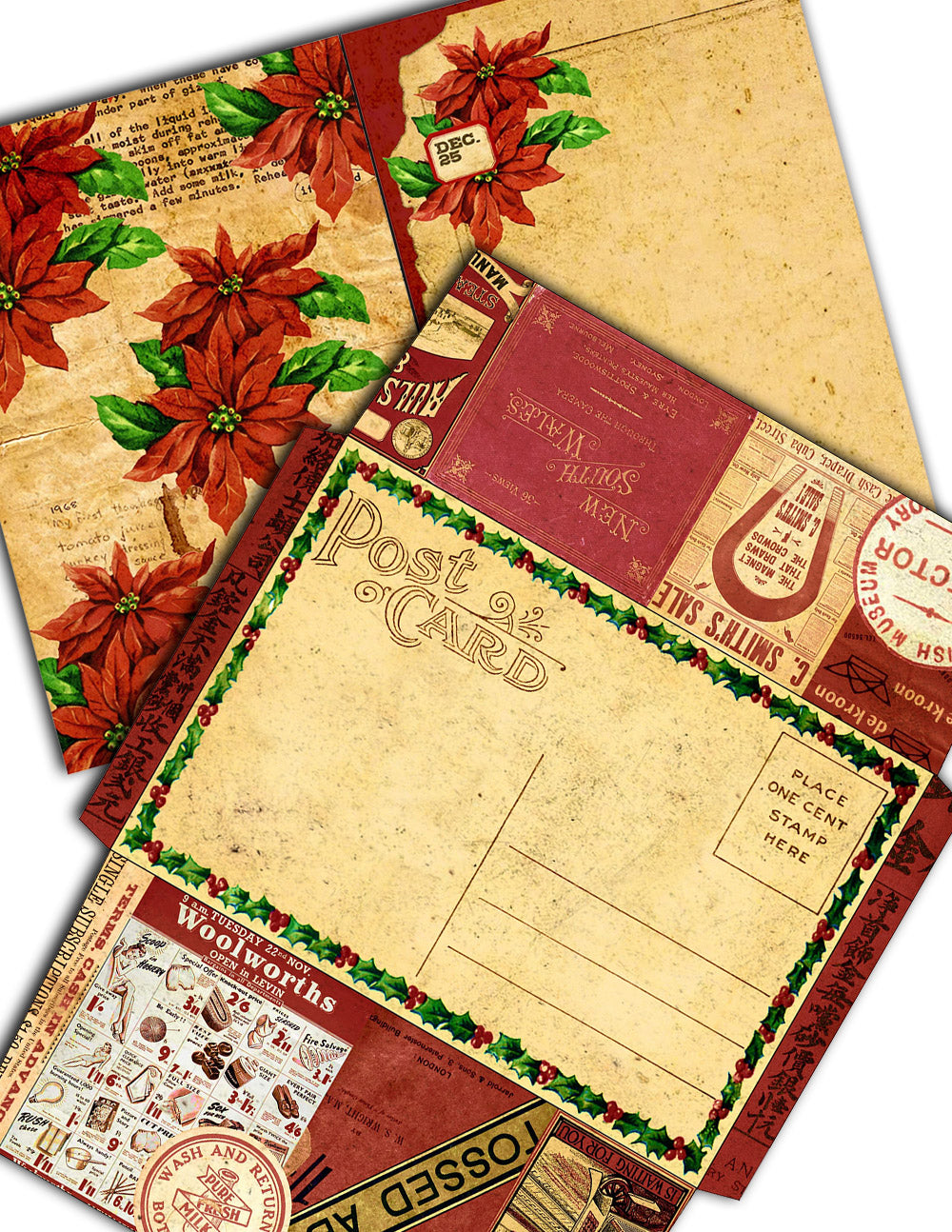 Christmas Junk Journal Kit - Christmas List -32Pg Instant Download - vintage junk journal, Christmas Journal pages, diy journal, ephemera