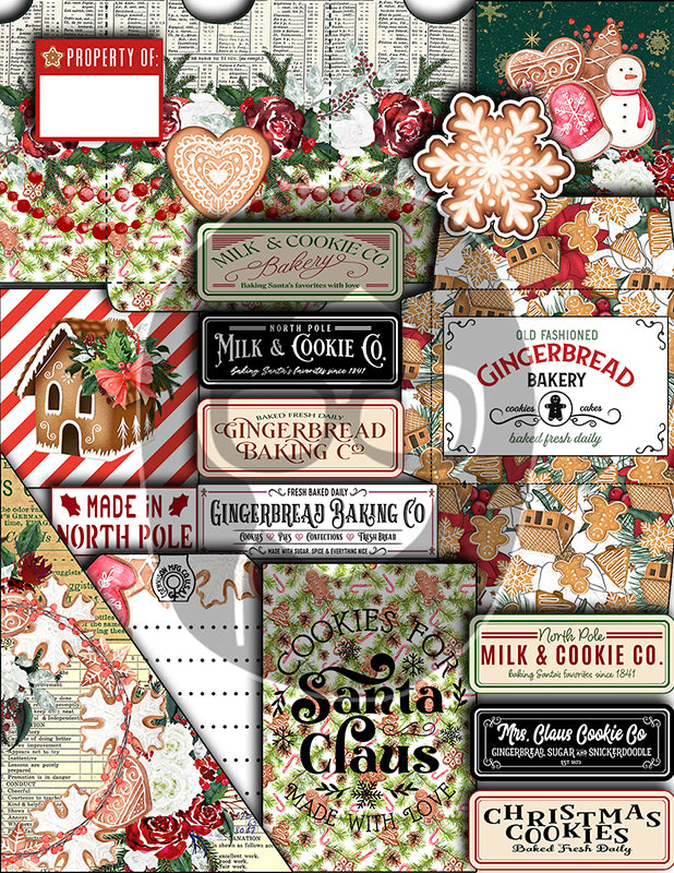 Christmas Printables, Ephemera Fussy Cuts -7pg Digital Download- Junk Journal DIY Kit, Pockets, Envelopes, Labels, Tags, Cards, Titles, Red