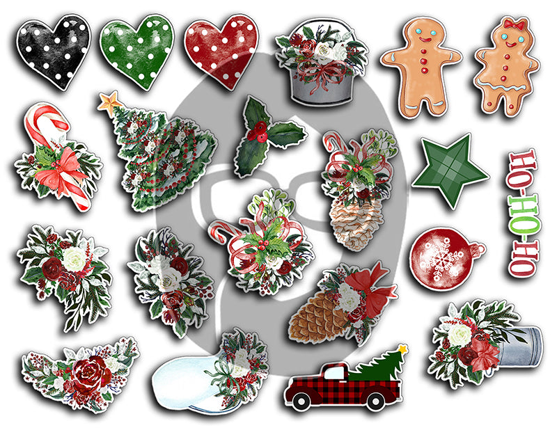 Christmas Printables, Ephemera Fussy Cuts -6pg Digital Download- Junk Journal DIY Kit, Pockets, Envelopes, Labels, Tags, Cards, Titles, Red