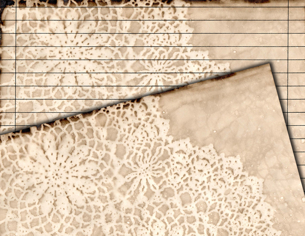 Coffee Dyed Lace Paper, Coffee Stained Digital Paper -20pg Digital Download- Lace Doilies, Junk Journal Pages, Lined Paper, Scrapbook Paper