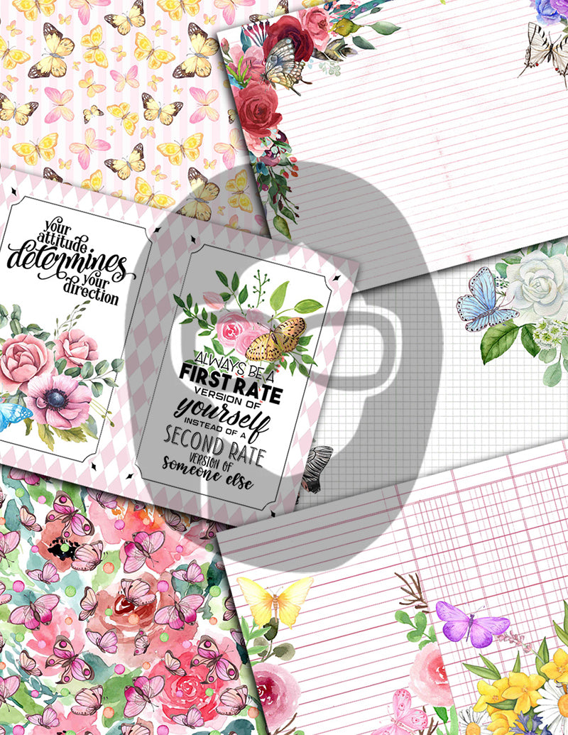 Butterfly Junk Journal Kit, Printable Journal Bundle -40pg Digital Download- Butterflies Digital Paper,Journaling Ephemera,Butterfly Clipart