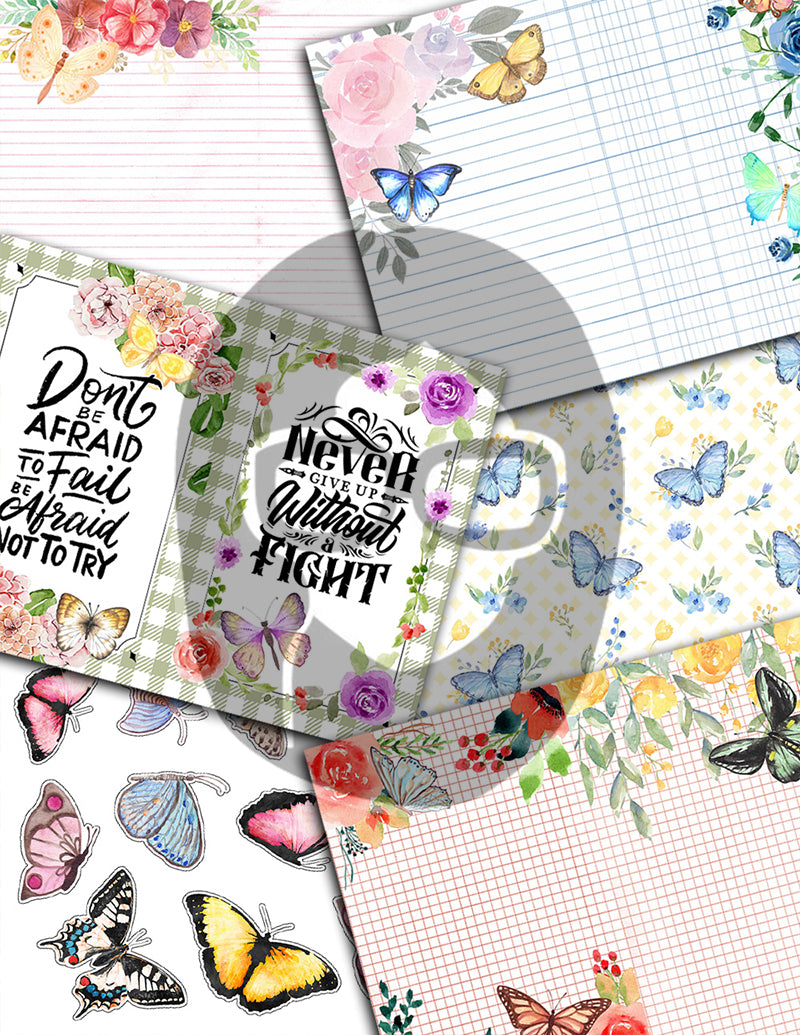 Butterfly Junk Journal Kit, Printable Journal Bundle -40pg Digital Download- Butterflies Digital Paper,Journaling Ephemera,Butterfly Clipart
