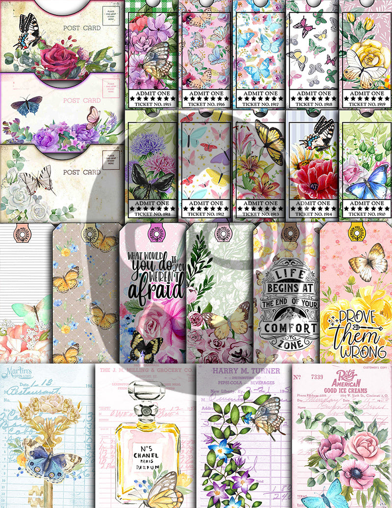 Butterfly Junk Journal Kit, Printable Journal Bundle -40pg Digital Download- Butterflies Digital Paper,Journaling Ephemera,Butterfly Clipart