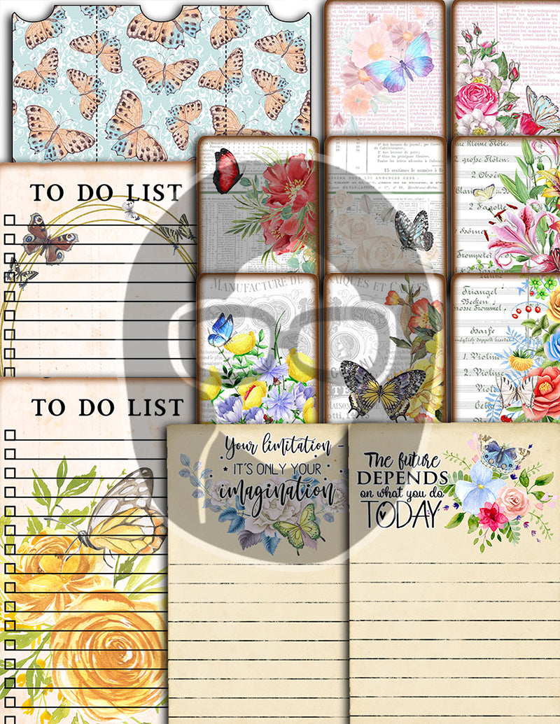 Butterfly Junk Journal Kit, Printable Journal Bundle -40pg Digital Download- Butterflies Digital Paper,Journaling Ephemera,Butterfly Clipart