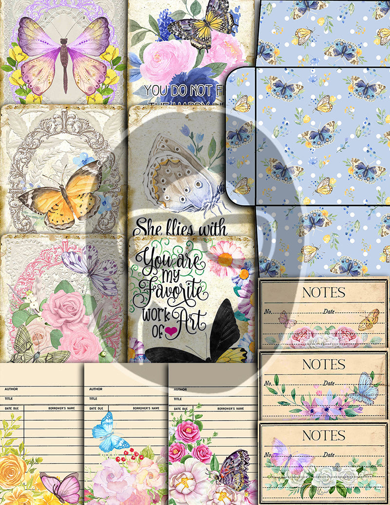 Butterfly Junk Journal Kit, Printable Journal Bundle -40pg Digital Download- Butterflies Digital Paper,Journaling Ephemera,Butterfly Clipart