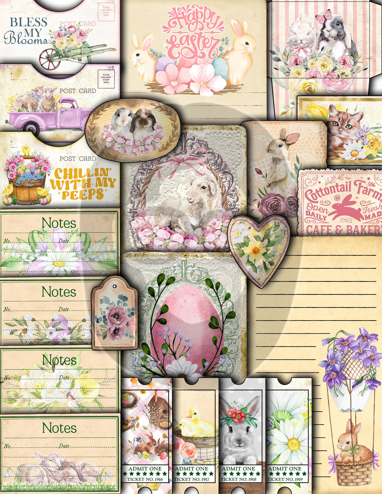 Easter Junk Journal, Spring Journal Kit -40pg Digital Download- Pastel Easter, Lined Journal Pages, Easter Ephemera, Eggs, Rabbit, Quotes