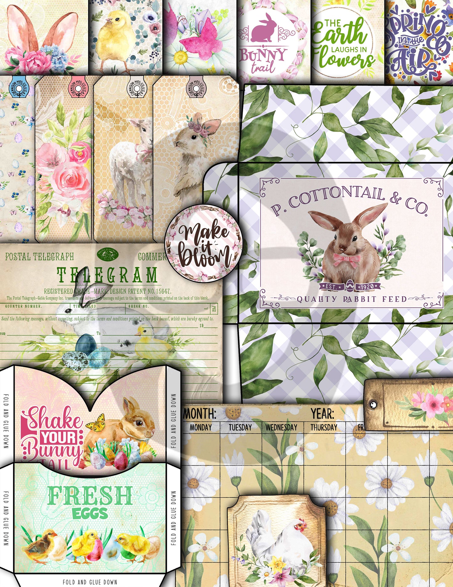 Easter Junk Journal, Spring Journal Kit -40pg Digital Download- Pastel Easter, Lined Journal Pages, Easter Ephemera, Eggs, Rabbit, Quotes