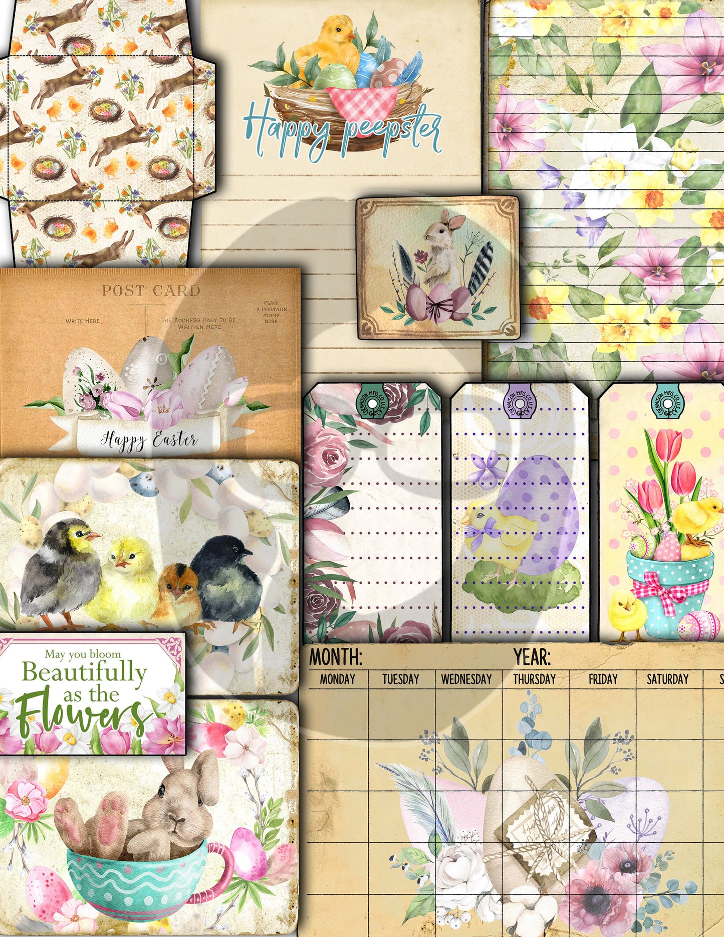 Easter Junk Journal, Spring Journal Kit -40pg Digital Download- Pastel Easter, Lined Journal Pages, Easter Ephemera, Eggs, Rabbit, Quotes