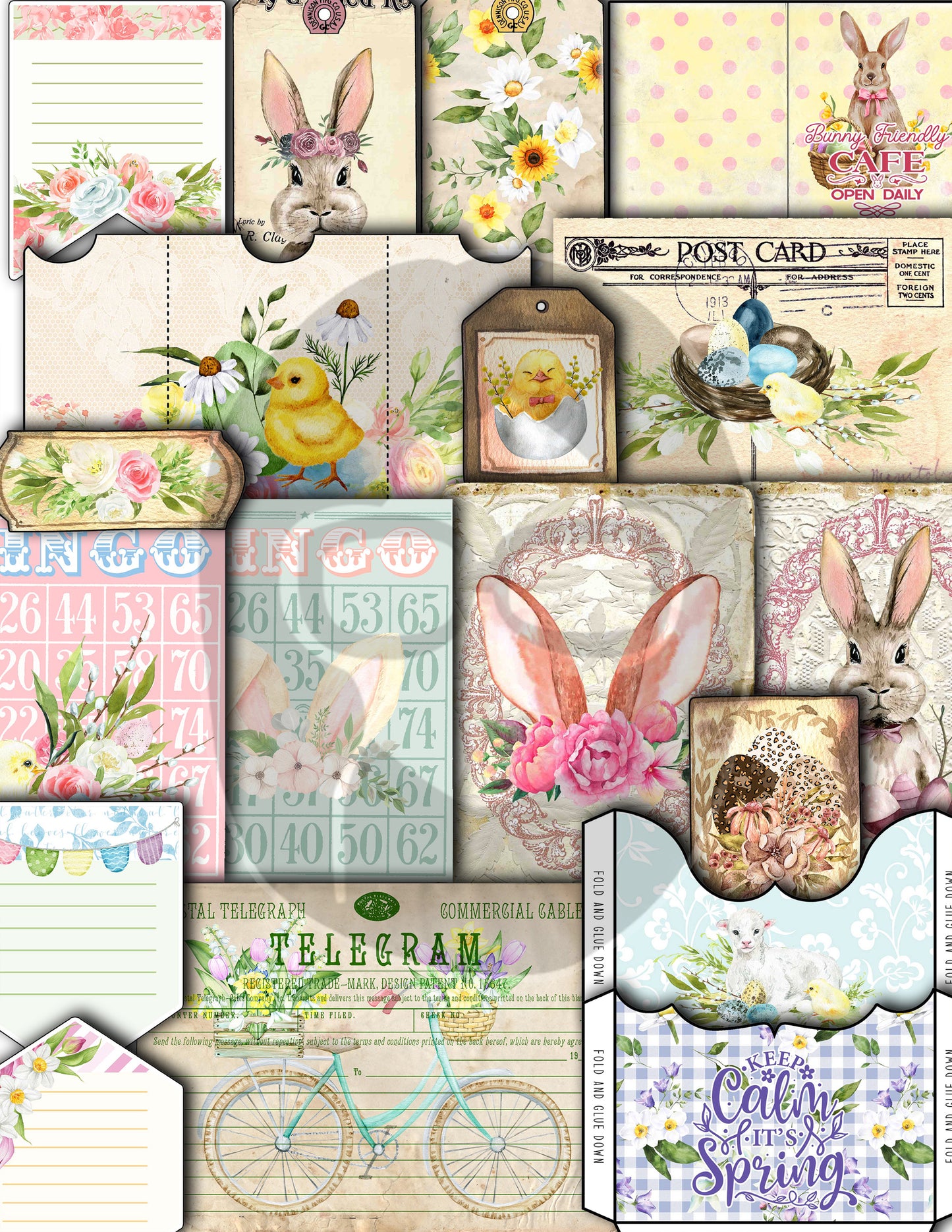 Easter Junk Journal, Spring Journal Kit -40pg Digital Download- Pastel Easter, Lined Journal Pages, Easter Ephemera, Eggs, Rabbit, Quotes