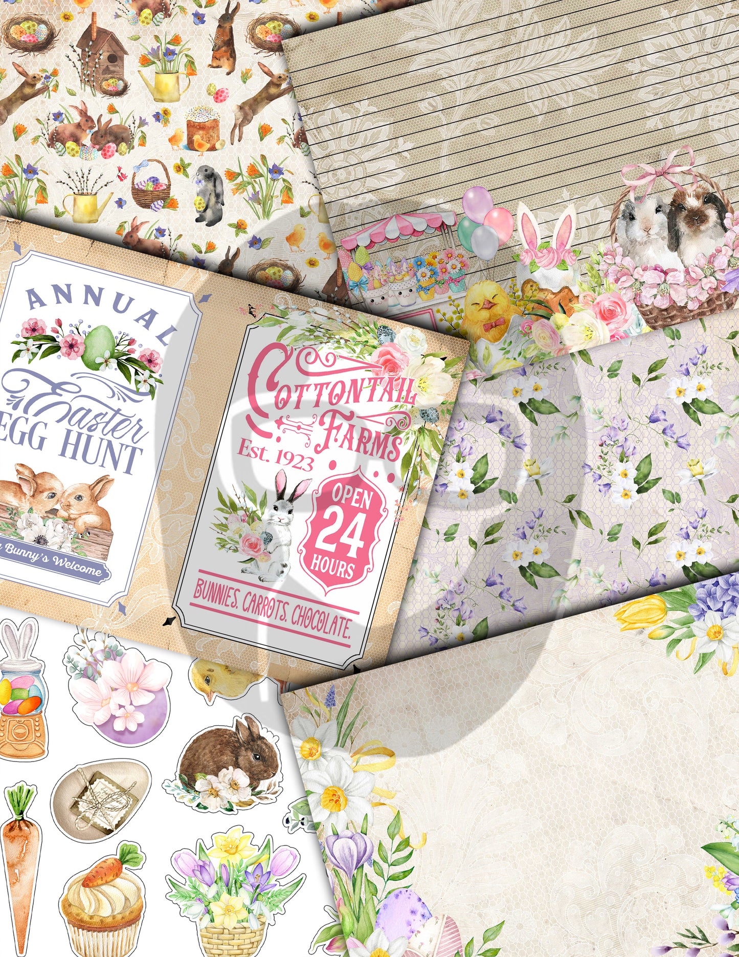 Easter Junk Journal, Spring Journal Kit -40pg Digital Download- Pastel Easter, Lined Journal Pages, Easter Ephemera, Eggs, Rabbit, Quotes
