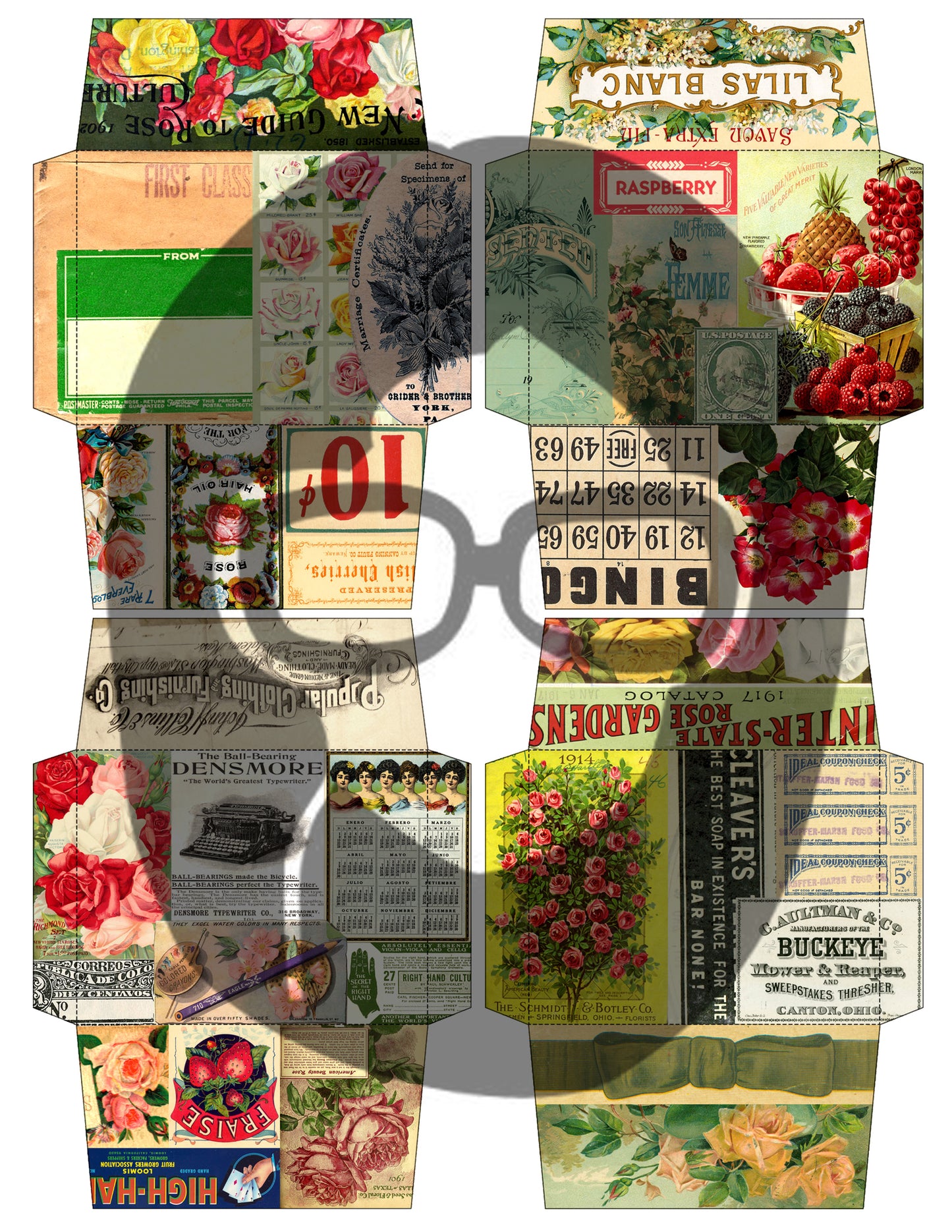 Printable Mini Envelopes #27 - 3 Page Instant download - envelope templates, envelope template, digital roses floral, mini envelopes