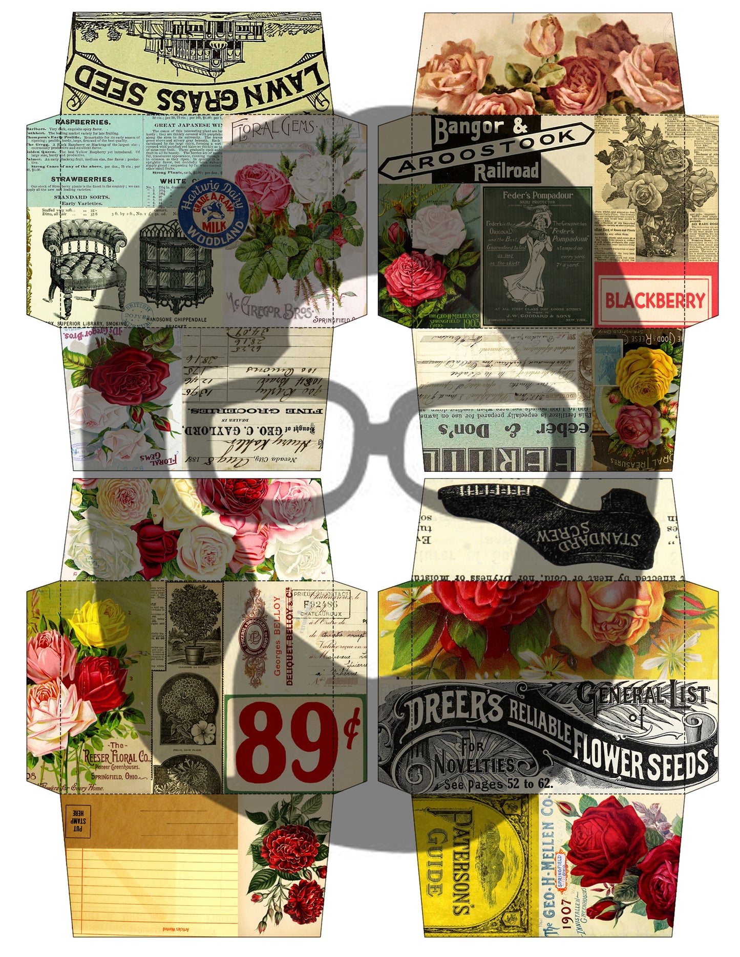 Printable Mini Envelopes #27 - 3 Page Instant download - envelope templates, envelope template, digital roses floral, mini envelopes