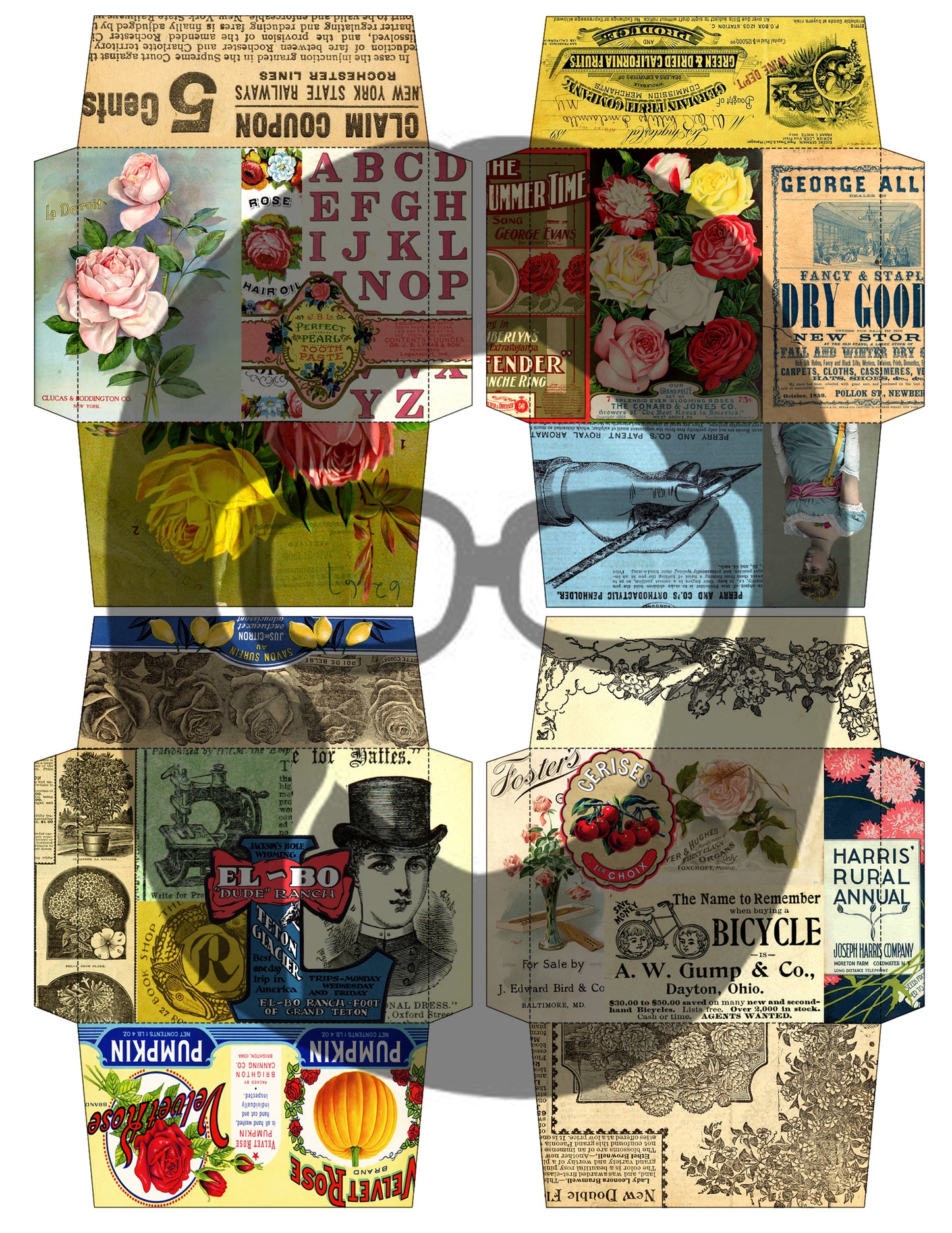 Printable Mini Envelopes #27 - 3 Page Instant download - envelope templates, envelope template, digital roses floral, mini envelopes