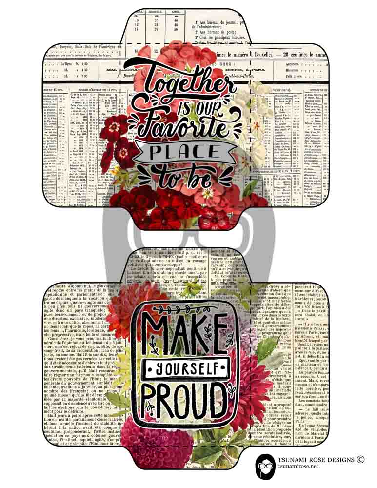Printable Junk Journal Envelopes #32 - 6 Page Instant download - digital roses floral, mini envelopes, happy quotes, positive phrases