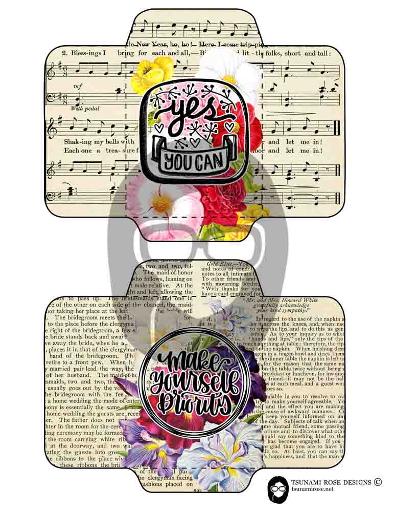 Printable Junk Journal Envelopes #32 - 6 Page Instant download - digital roses floral, mini envelopes, happy quotes, positive phrases