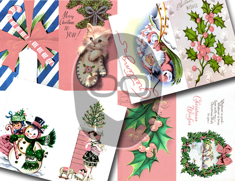 Pink Retro Christmas Vintage Ephemera Set #94 - 30 Pg download - xmas junk journal digital download, holiday ephemera pack, junk journal kit