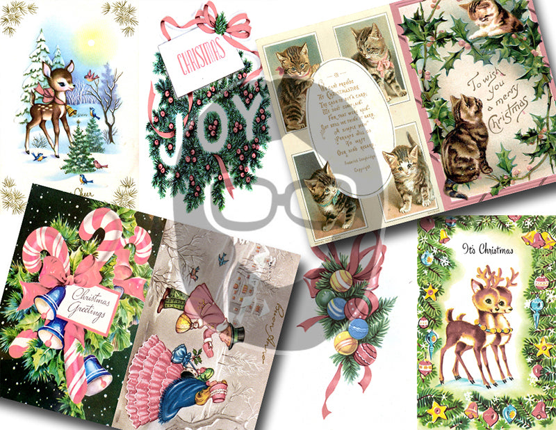 Pink Retro Christmas Vintage Ephemera Set #94 - 30 Pg download - xmas junk journal digital download, holiday ephemera pack, junk journal kit