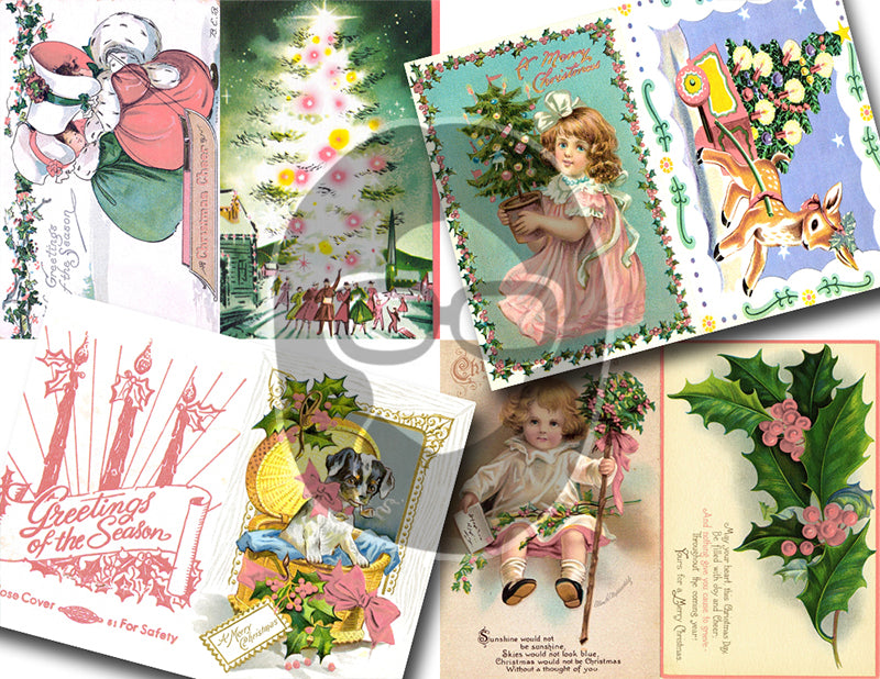 Pink Retro Christmas Vintage Ephemera Set #94 - 30 Pg download - xmas junk journal digital download, holiday ephemera pack, junk journal kit