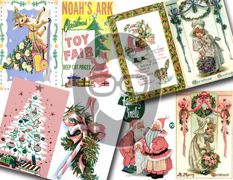 Pink Retro Christmas, Ephemera Paper Pack -30pg Digital Download- Old Fashioned Christmas Ephemera, Printable Vintage Paper, Shabby Chic