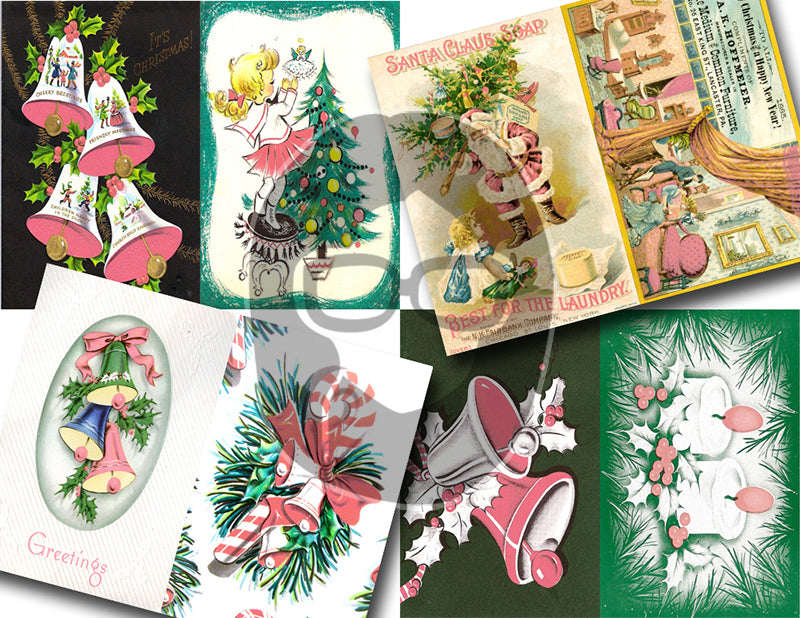 Pink Retro Christmas, Ephemera Paper Pack -30pg Digital Download- Old Fashioned Christmas Ephemera, Printable Vintage Paper, Shabby Chic