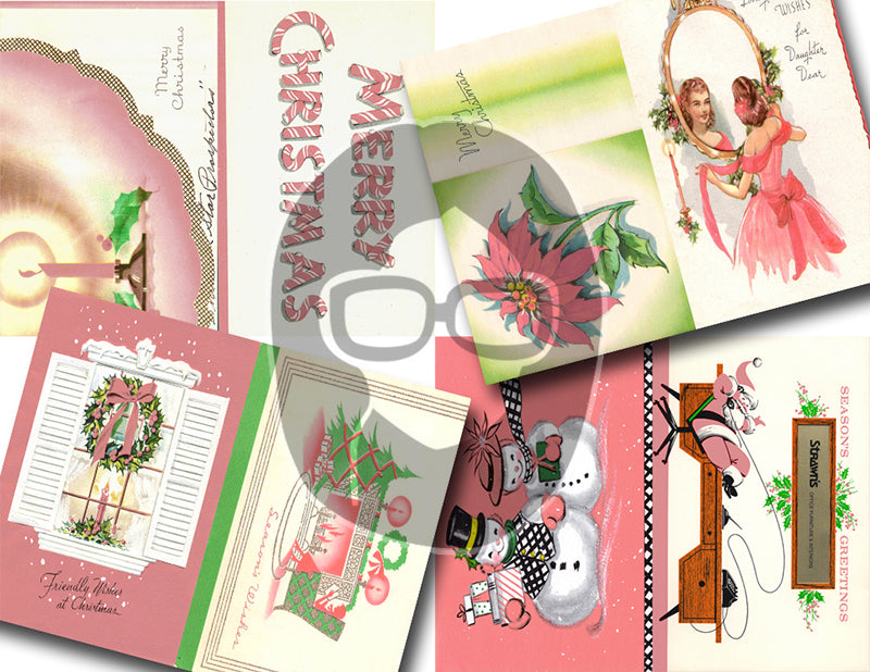 Pink Retro Christmas, Ephemera Paper Pack -30pg Digital Download- Old Fashioned Christmas Ephemera, Printable Vintage Paper, Shabby Chic