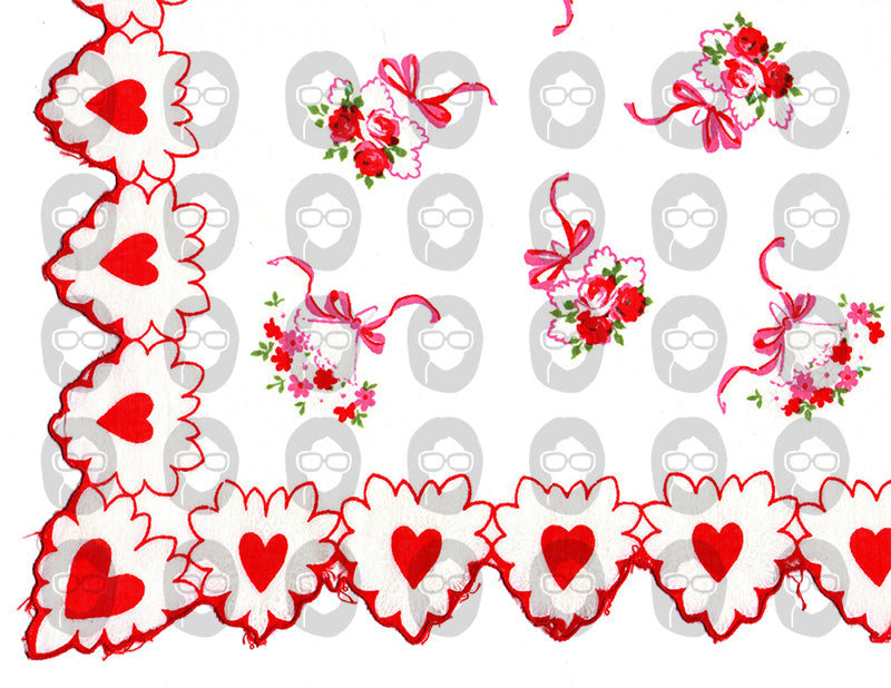 Valentine's Day Ephemera, Digital Vintage Hankerchief -21pg Digital Download- Junk Journal Pages, Retro And Vintage, Scrapbook Paper