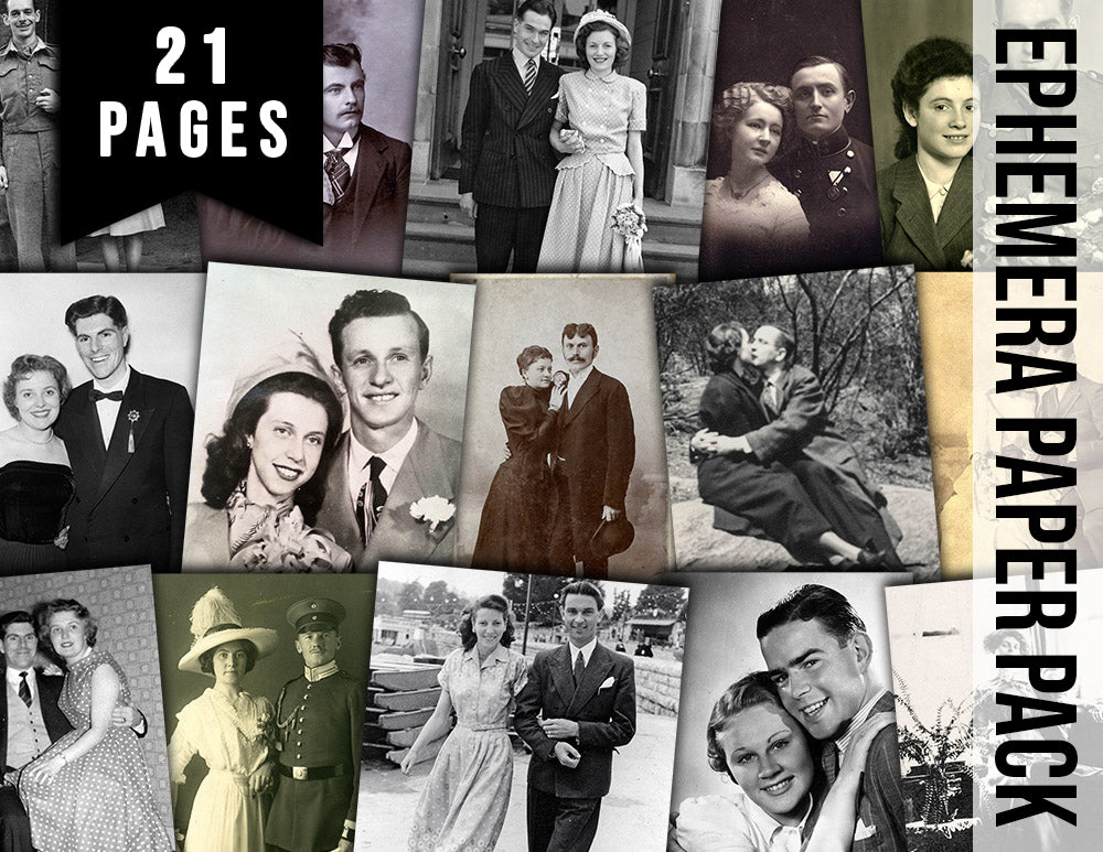 Ephemera Photos, Vintage Couple Photos S#102 -21pg Digi Download- Valentines Printable, Retro and Vintage, Junk Journal Kit, Collage Images