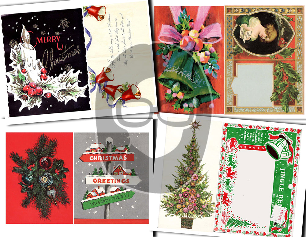 Printable Christmas Ephemera, Junk Journal Pages -30pg Digital Download- Poinsettia bouquet, Retro Santa, Scrapbook Ephemera Pack, Antique