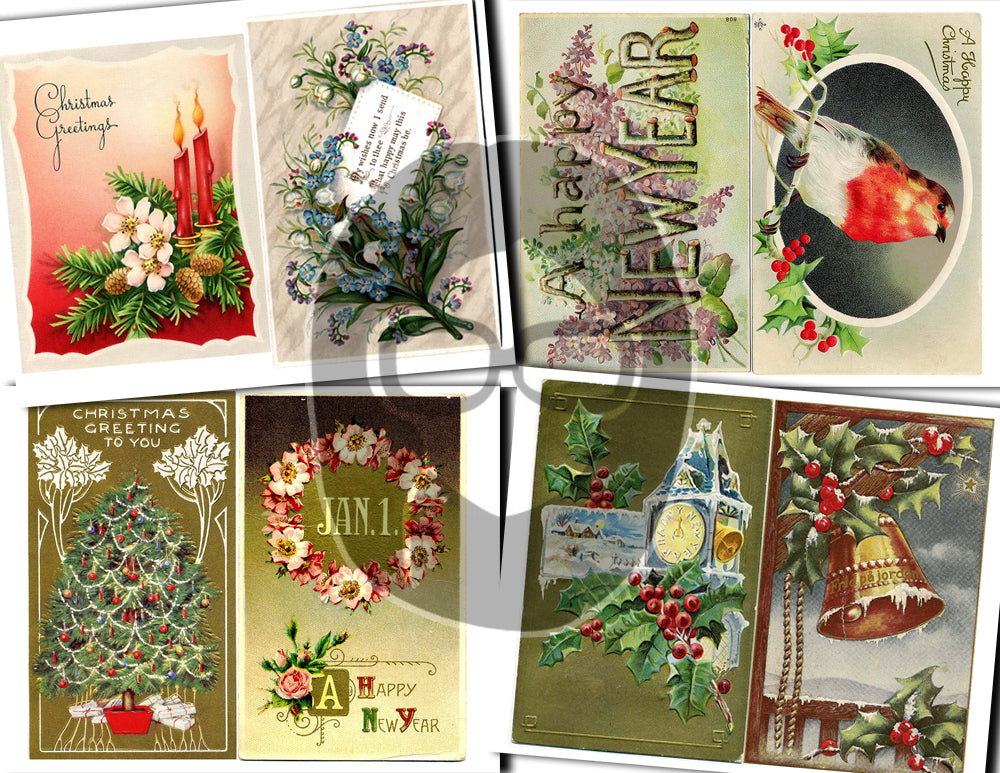 Printable Christmas Ephemera, Junk Journal Pages -30pg Digital Download- Poinsettia bouquet, Retro Santa, Scrapbook Ephemera Pack, Antique
