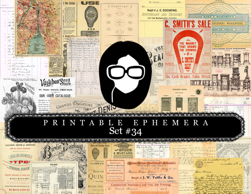 Vintage Ephemera Pack - Printable Ephemera Set #34 - 30 Page Instant Download - junk journal kit, journaling kit, ephemera paper pack