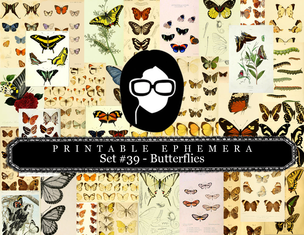 Butterflies Ephemera Pack - Printable Ephemera Set #39 - 30 Page Instant Download - junk journal kit, fruit art, ephemera paper pack
