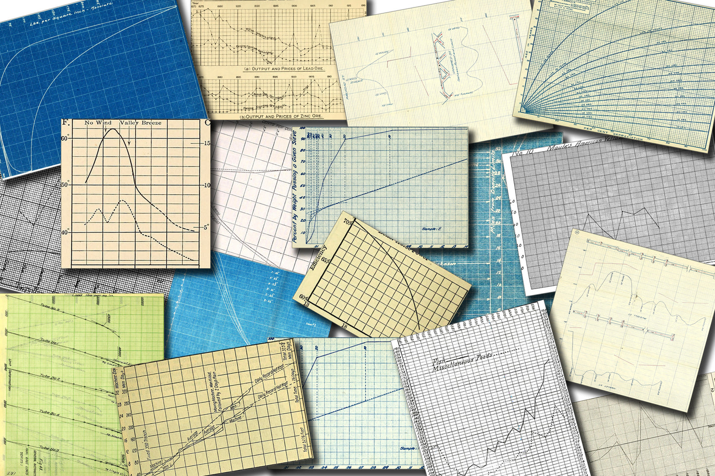 Ephemera Paper Pack - Printable Ephemera Vintage Graphs Set #50 - 12 Pg Instant Download - blank journal cards, junk journal kit