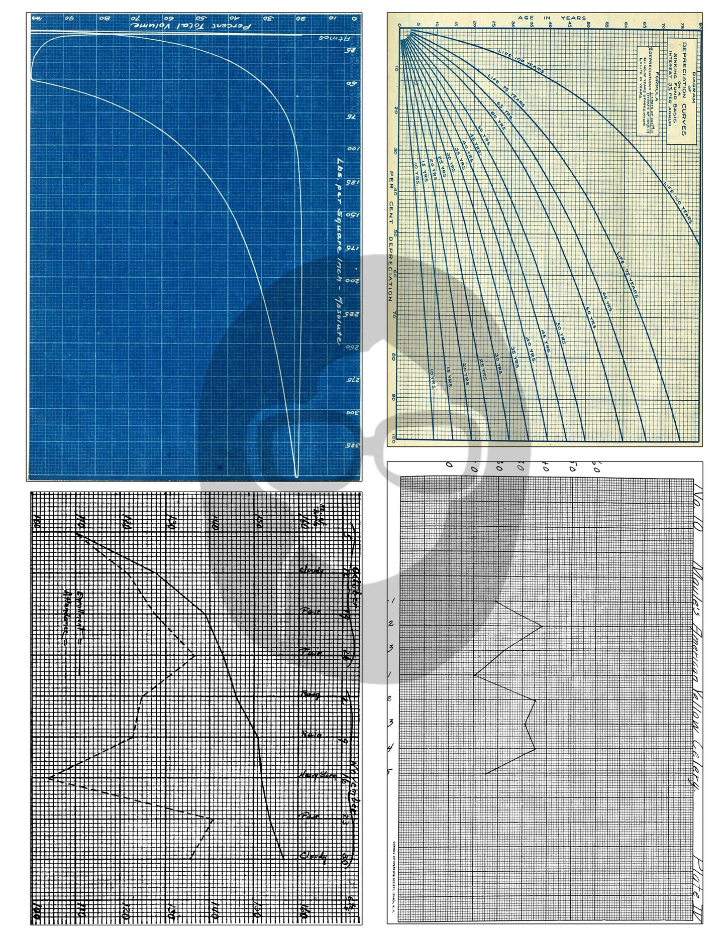 Ephemera Paper Pack - Printable Ephemera Vintage Graphs Set #50 - 12 Pg Instant Download - blank journal cards, junk journal kit