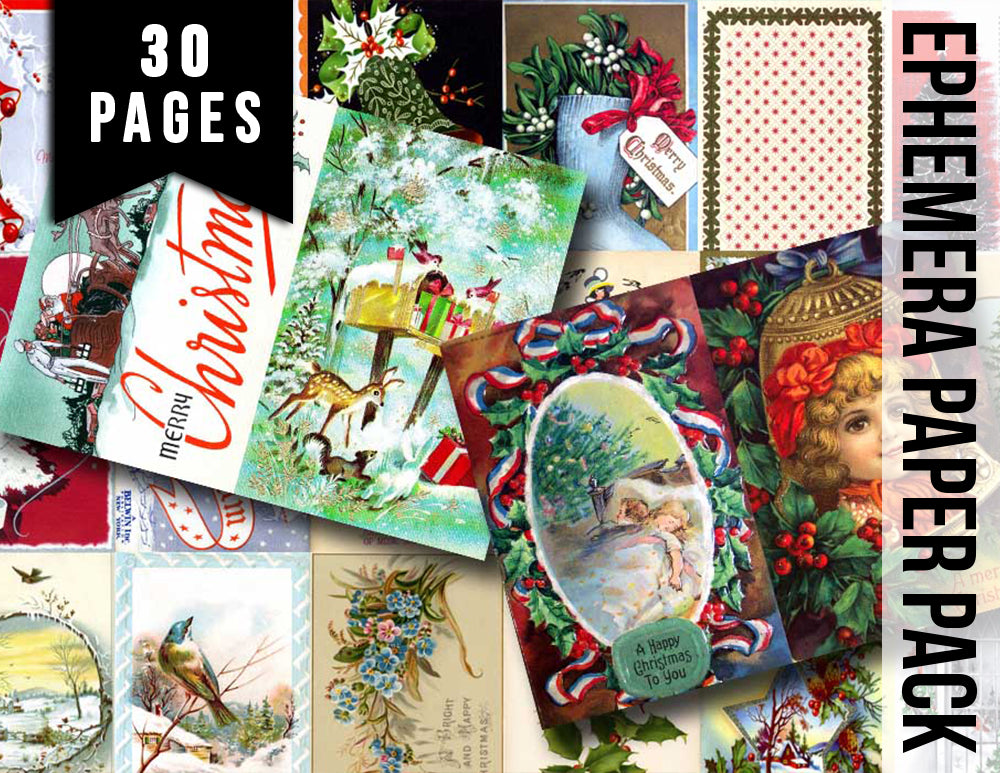 Christmas digital download - Ephemera Set #85 - 30 Pg download - Christmas journal kits, Retro Christmas journal pages, ephemera pack