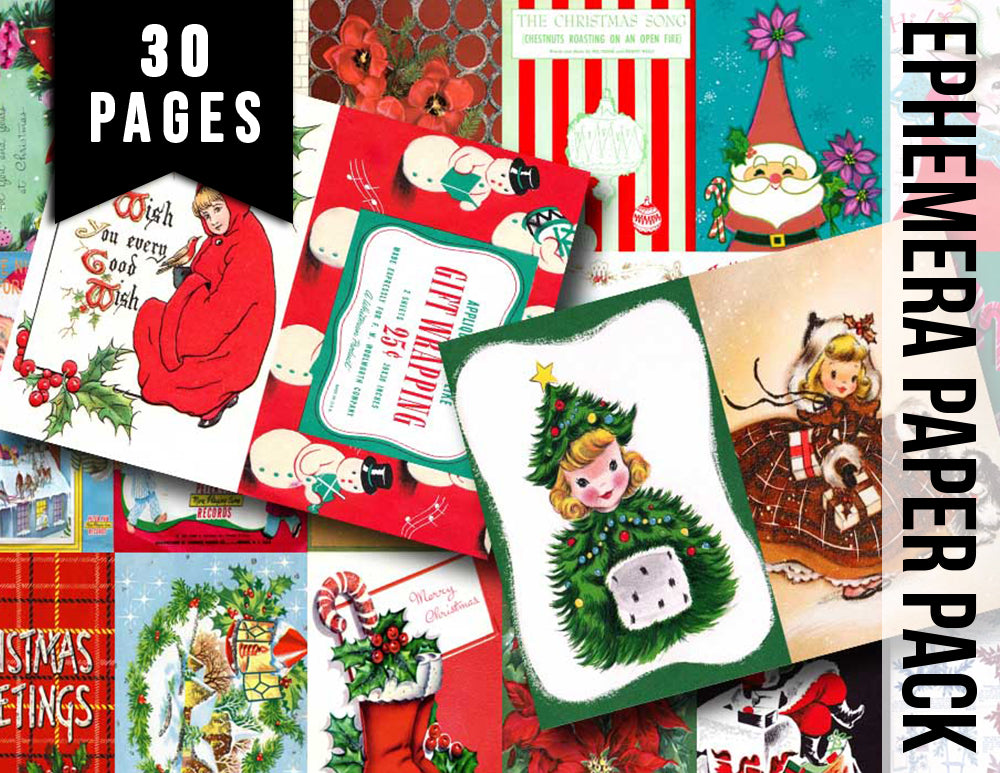 Christmas digital download - Ephemera Set #86 - 30 Pg download - Christmas journal kits, Retro Christmas journal pages, ephemera pack