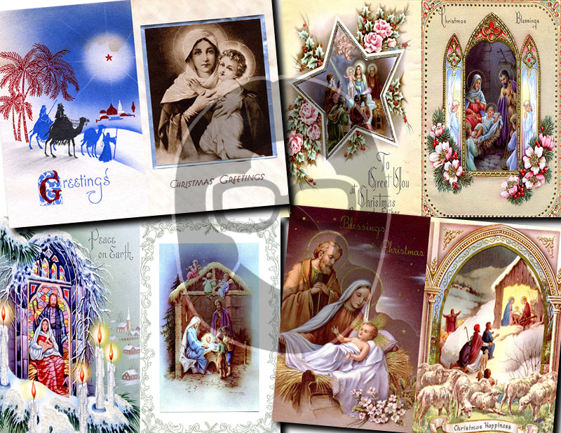 Bible Journal Ephemera, Printable Vintage Christmas -30pg Digital Download- Junk Journal Kit, Nativity Scene, Jesus and Cross,Faith Inspired