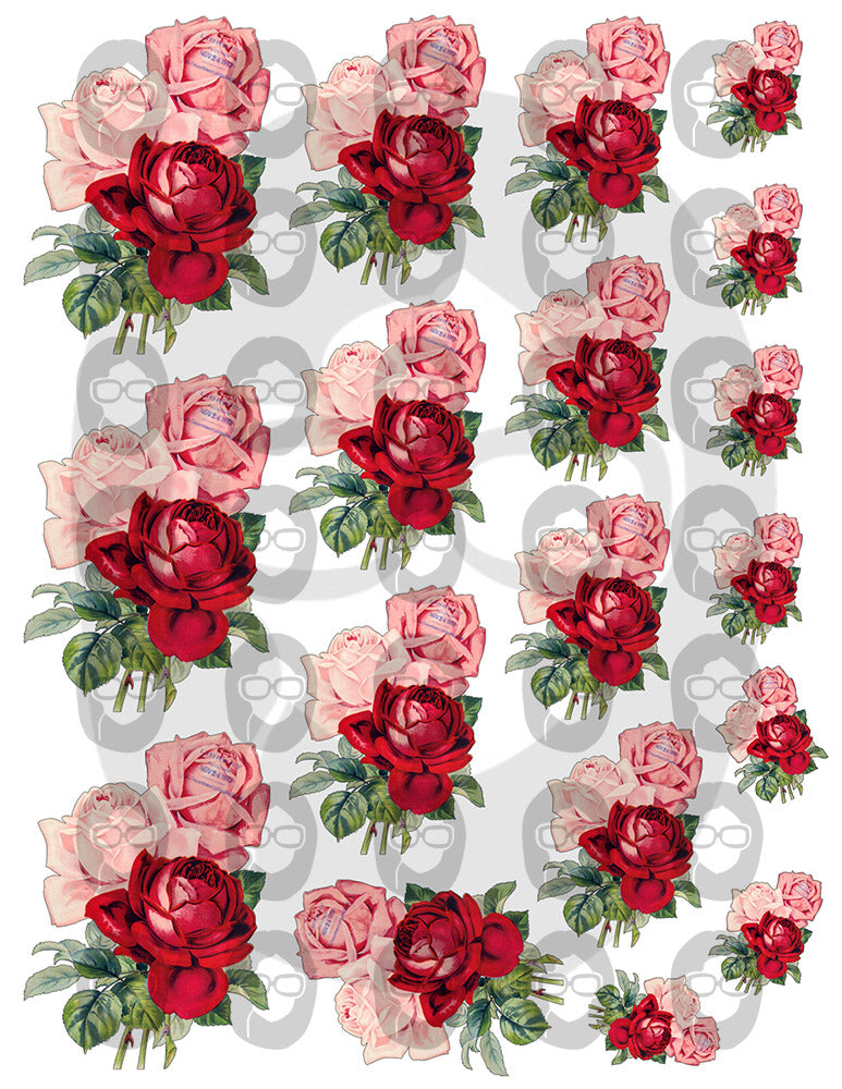 Pink Rose Clipart - Decoupage Flowers Set #20 - 7 Page Instant Download - clipart floral, roses clipart, digital floral